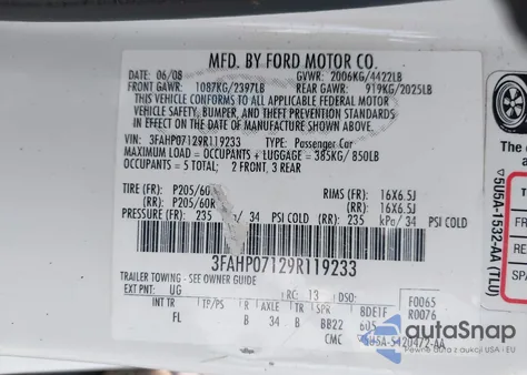 2009 Ford Fusion Se from USA, damaged, VIN 3FAHP07129R119233